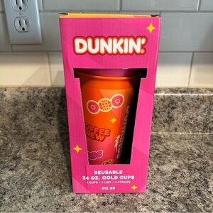 NEW Dunkin' Donuts 24oz Reusable Cold Cup Set of 4 Dunkings Dunqueens Tumbler